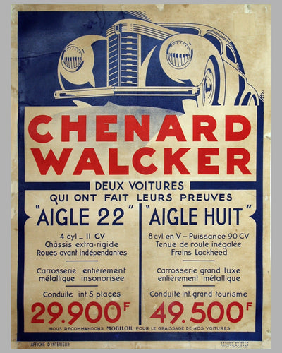 ca. 1939 - Chenard & Walcker original advertising poster