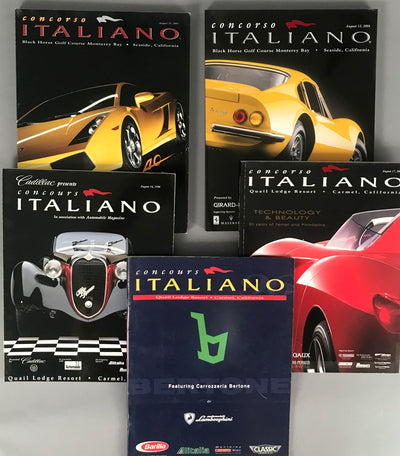 Five Concorso Italiano Concours programs from 1997 to 2004