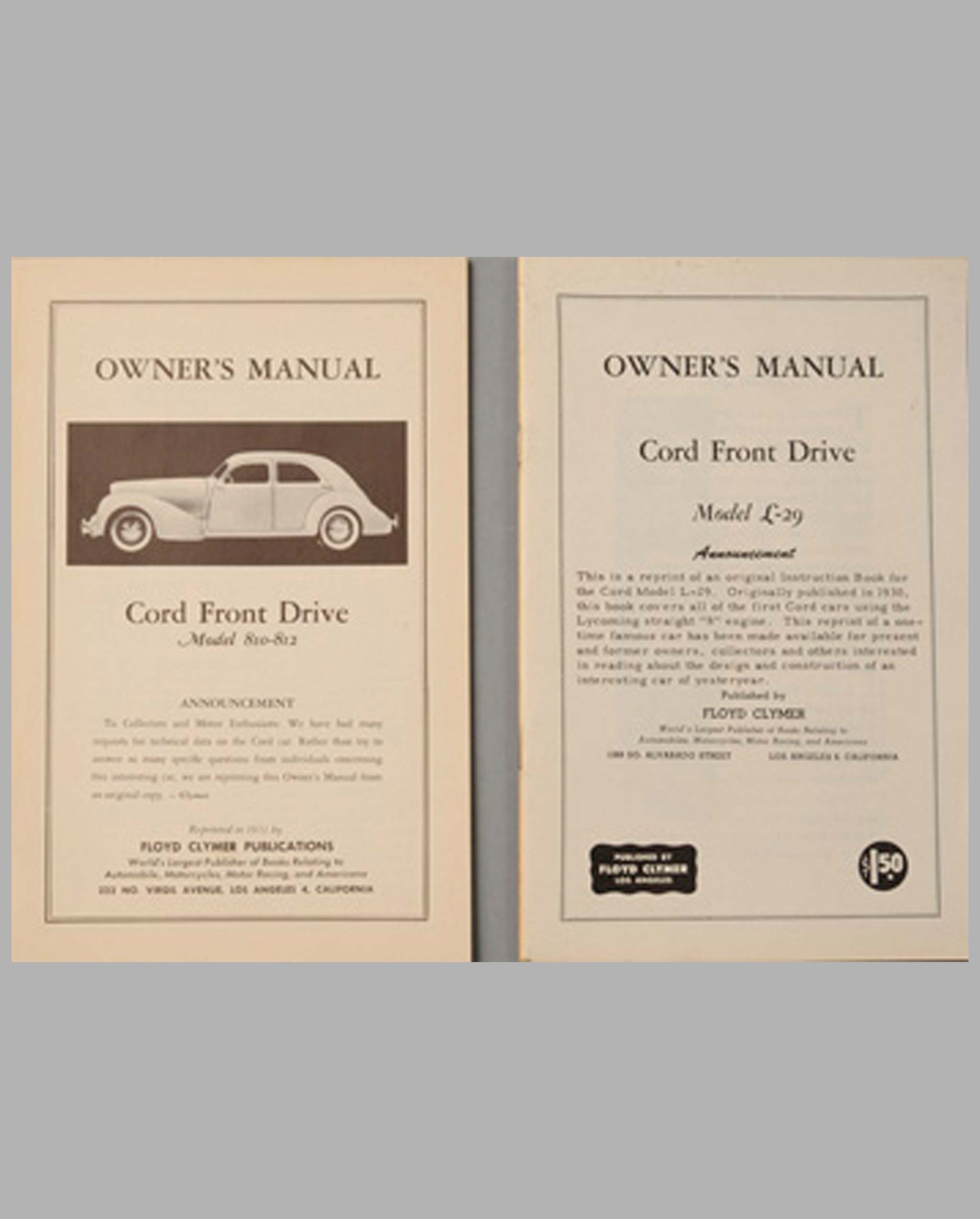 Two Cord owner’s manual reprints by F. Clymer