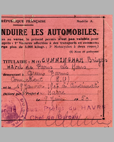 Briggs Cunningham’s French drivers license 4