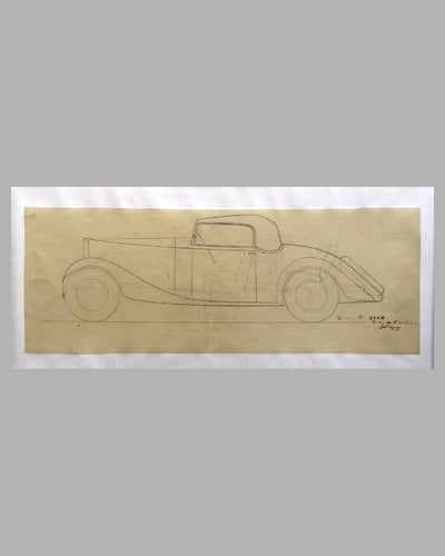 Delage 11CV Sport Coupe concept drawing - Linen Backed