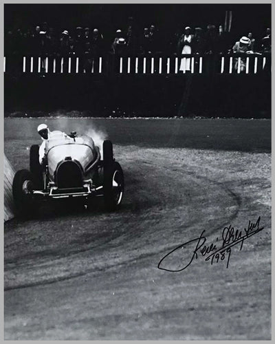 1930's René Dreyfus in his Bugatti T59, b&w Autographed Photograph 2