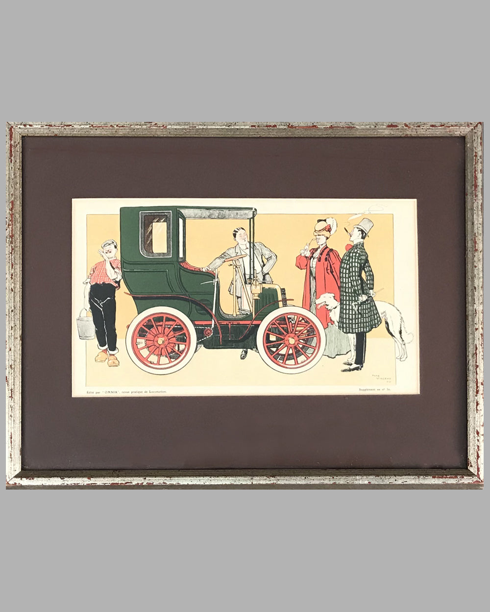 Early automotive scene color plate by Rene Vincent, 1906