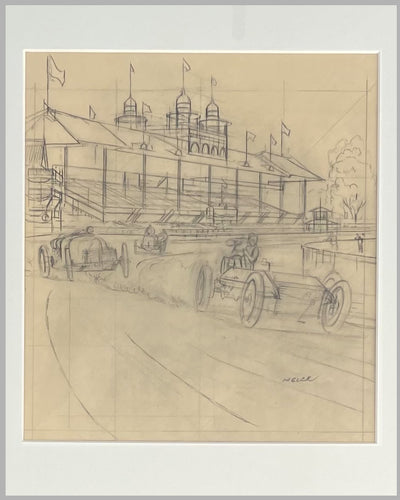 Empire City Track 1903 pencil drawing by Peter Helck 3
