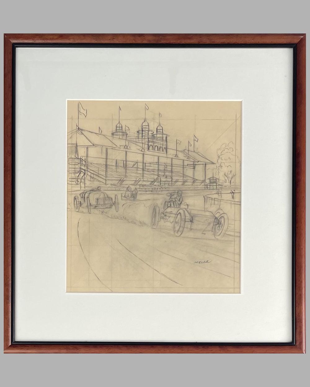 Empire City Track 1903 pencil drawing by Peter Helck