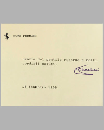 Enzo Ferrari card, signed 2