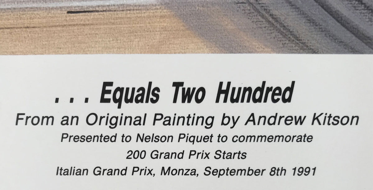 Equals Two Hundred print by Andrew Kitson, autographed by Nelson Piquet