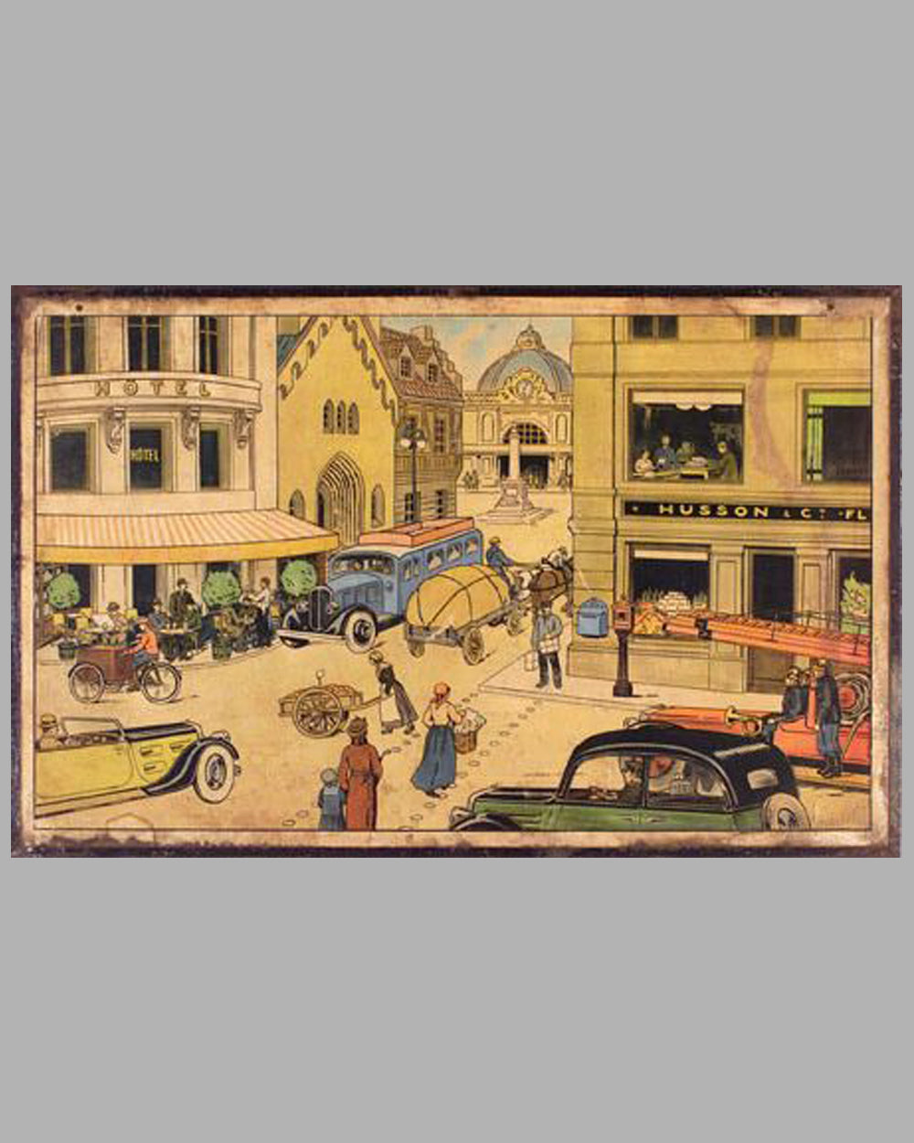European Street Scene lithograph