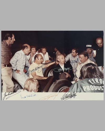 1976 Long Beach G.P. exhibition race, photo by Larry Crane of the celebrity drivers, autographed by 7 of them 2