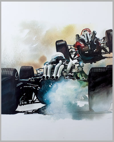 Early 1960’s Formula 1 Scene color print, 1980’s, by David Lord, USA, signed ed. of 600 2