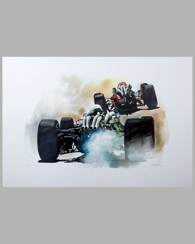 Early 1960’s Formula 1 Scene color print, 1980’s, by David Lord, USA, signed ed. of 600