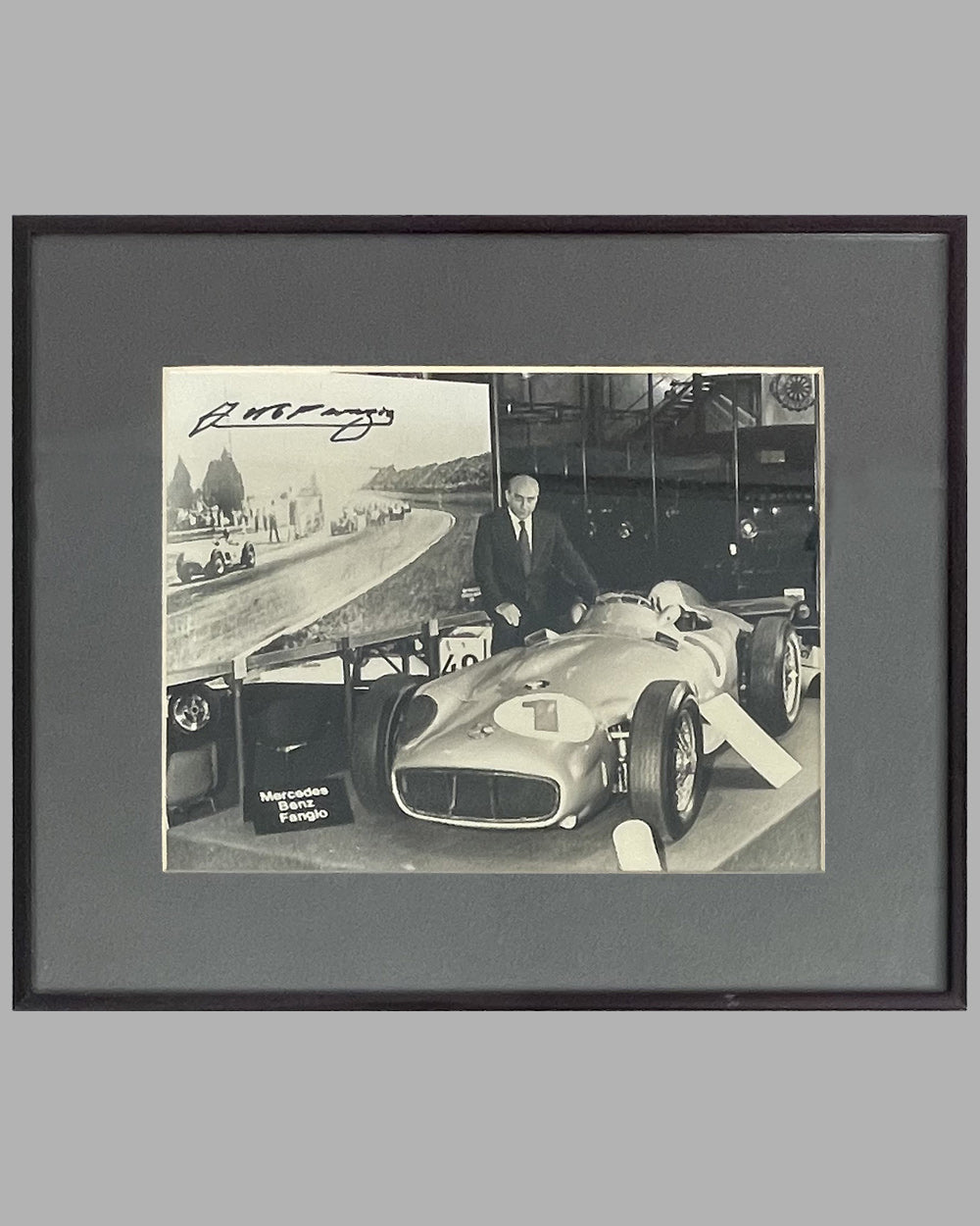 Juan Manuel Fangio autographed b&amp;w photograph