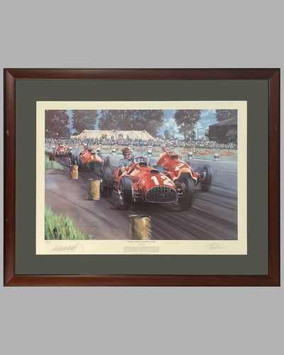 Ferrari - The First Grand Prix Victory print by Nicholas Watts, autographed by Gonzalez and Villoresi