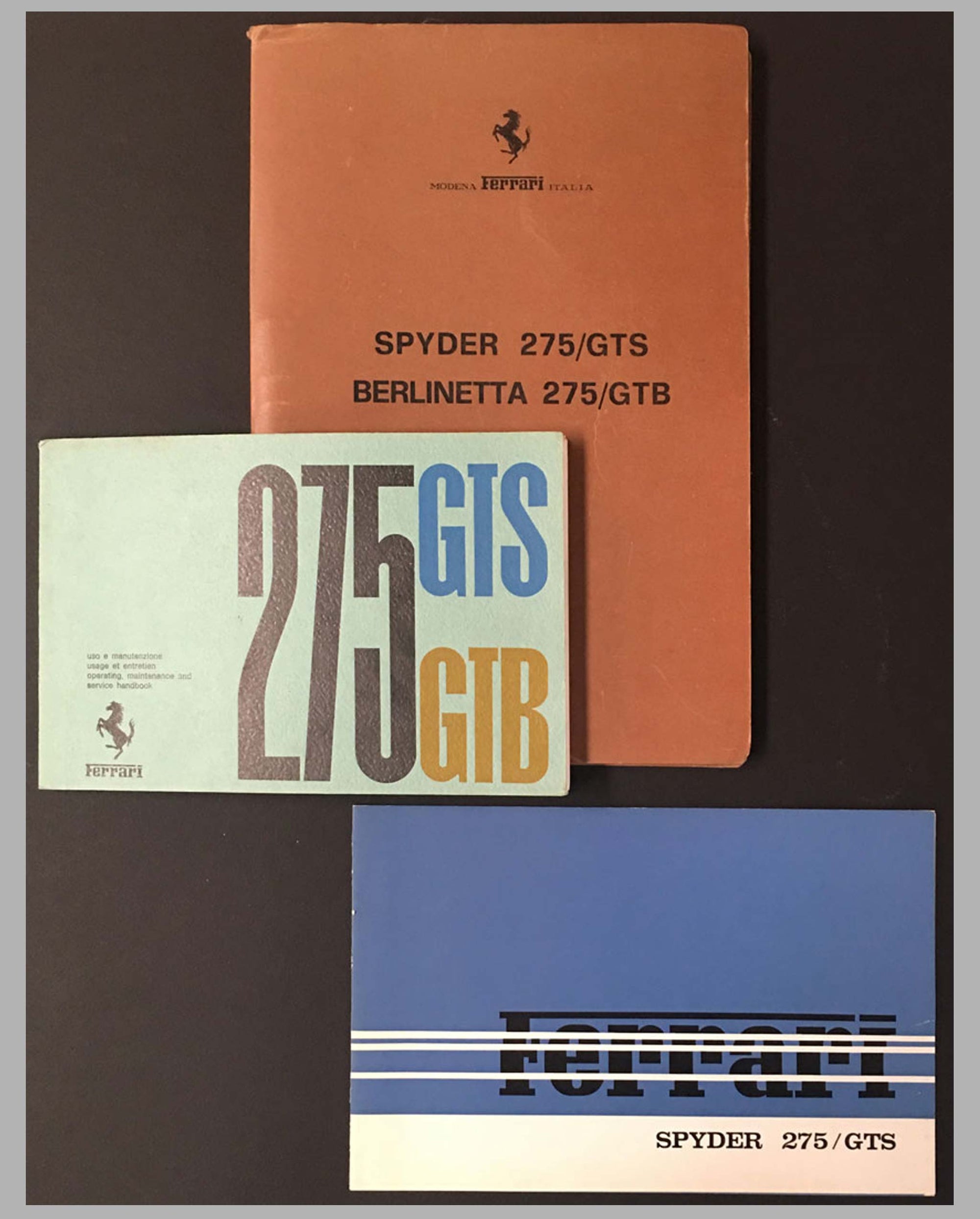 Three Ferrari 275 Granturismo Spyder original factory publications