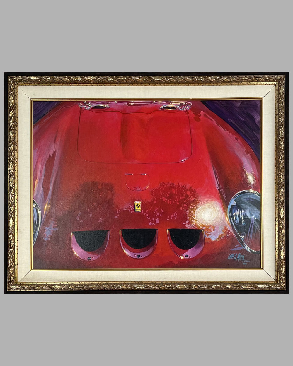 Ferrari 250 GTO hood original oil painting on canvas by Bill Motta, 2001