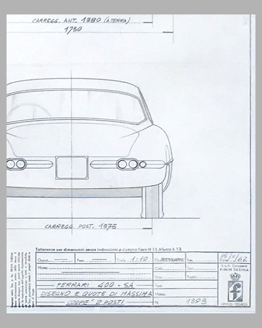 Ferrari 400 SA original Pininfarina studio drawing