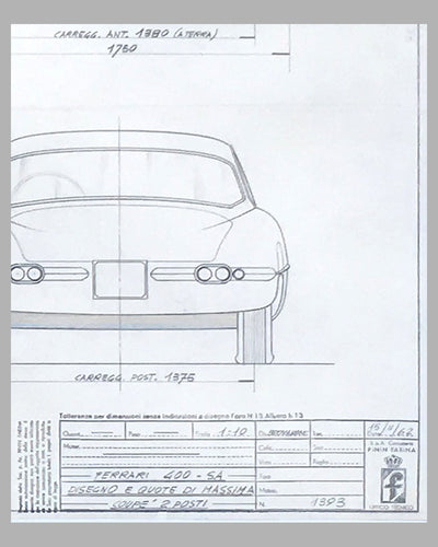 Ferrari 400 SA original Pininfarina studio drawing