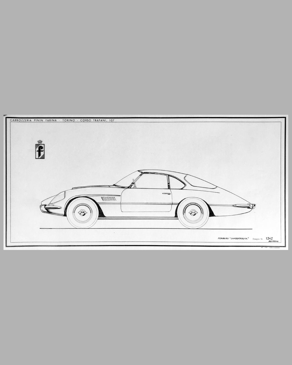 Ferrari Superamerica original China ink drawing by the Pininfarina Studio