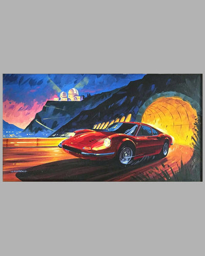 Fire in the Sky Ferrari 246 Dino Coupe acrylic painting on canvas by Joe Lawrence 2