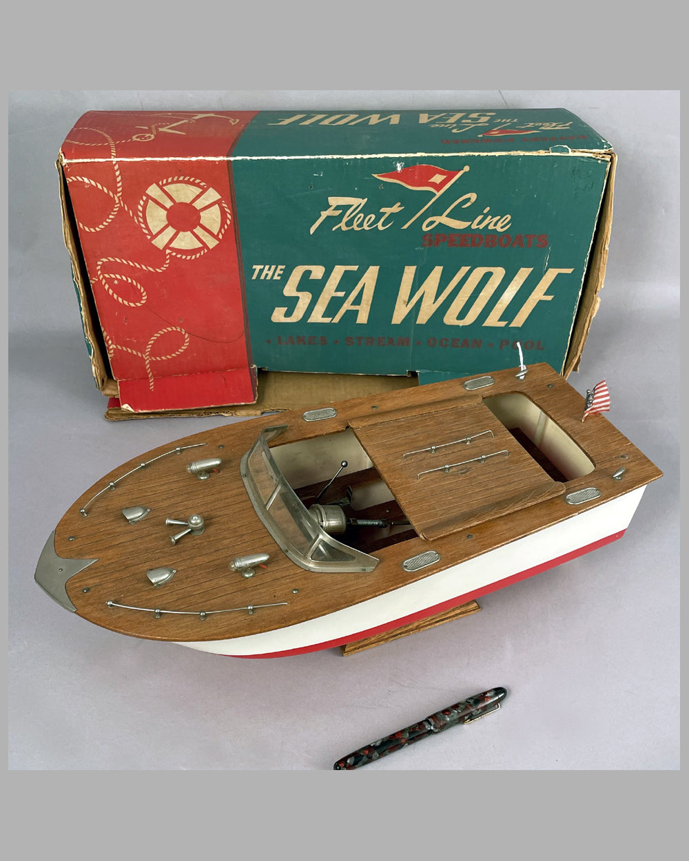 The Sea Wolf toy wooden boat made by Fleet Line California in the 1950&#39;s