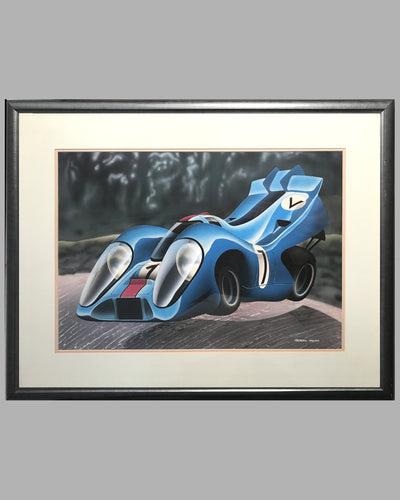 Flying Porsche 917 airbrush painting by Frederic Tellier