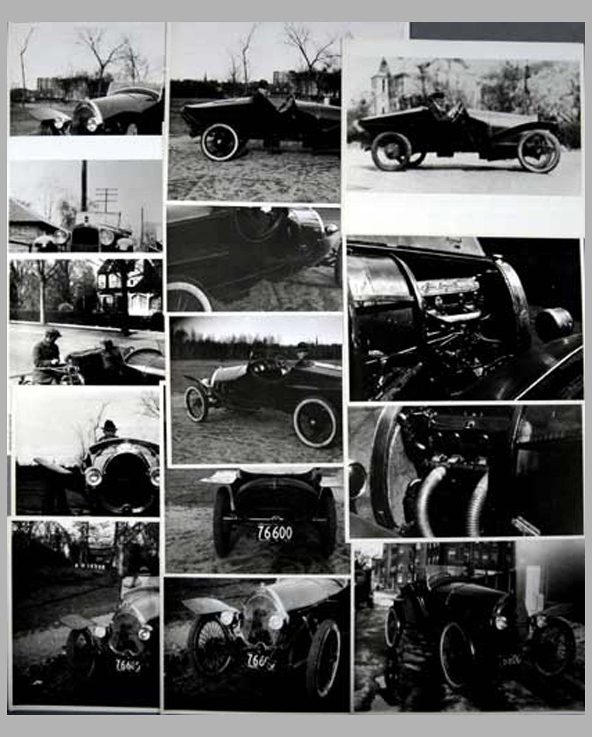 Fourteen Bugatti Brescia boat tail roadster period photographs
