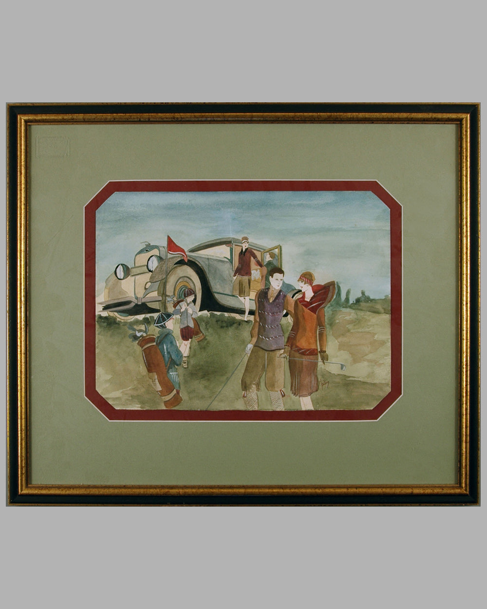 "Golfing Date with a Lincoln" painting