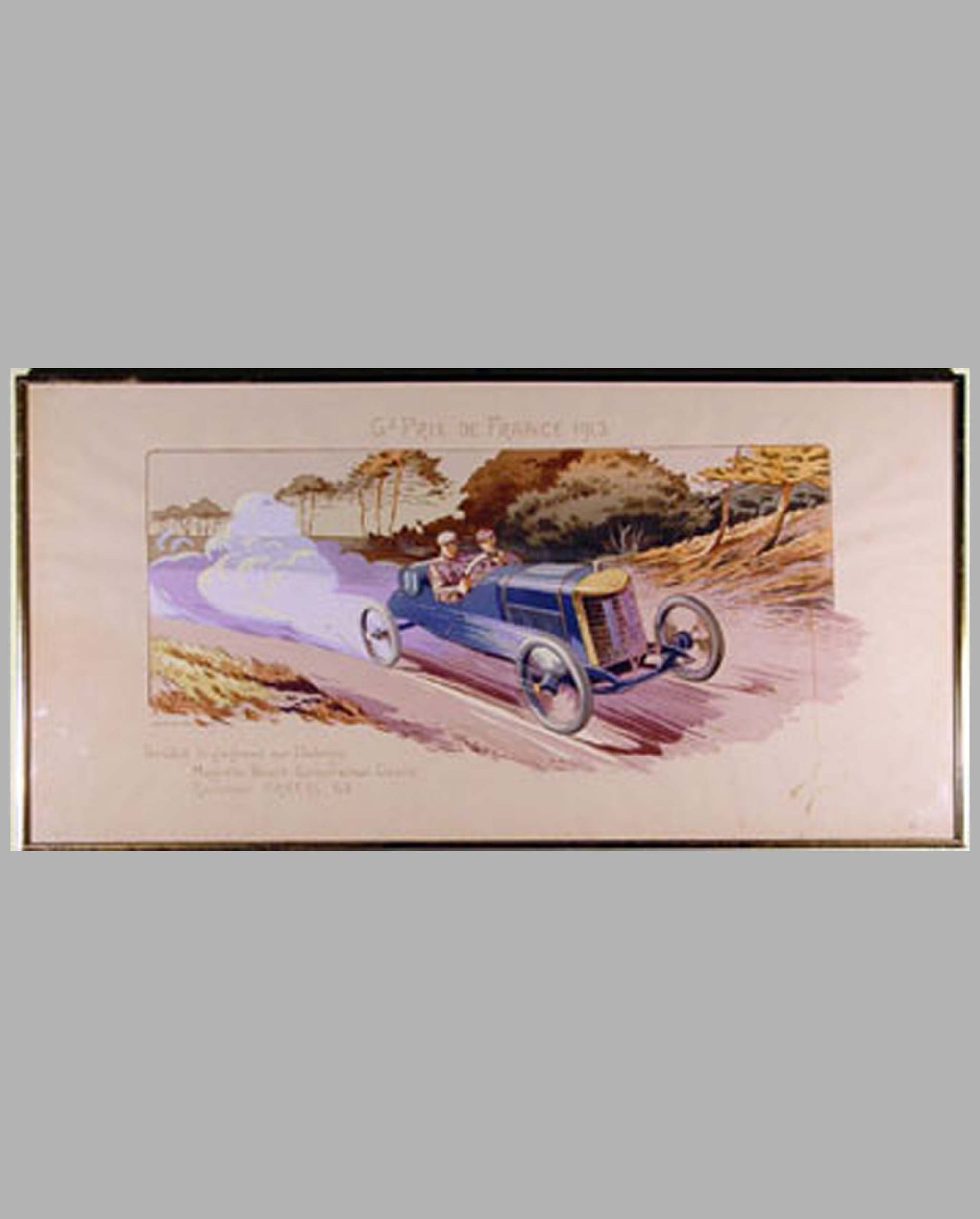 Grand Prix De France 1913 hand colored lithograph by Ernest Montaut