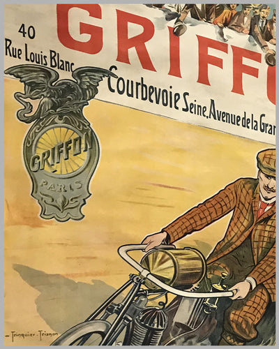 Griffon motorcycles, bicycles large original poster ca. 1910 by Trinquier Trianon 2