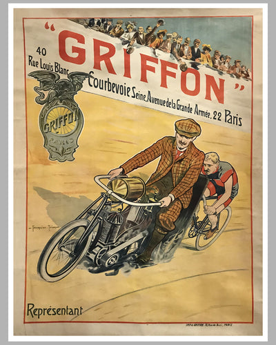 Griffon motorcycles, bicycles large original poster ca. 1910 by Trinquier Trianon