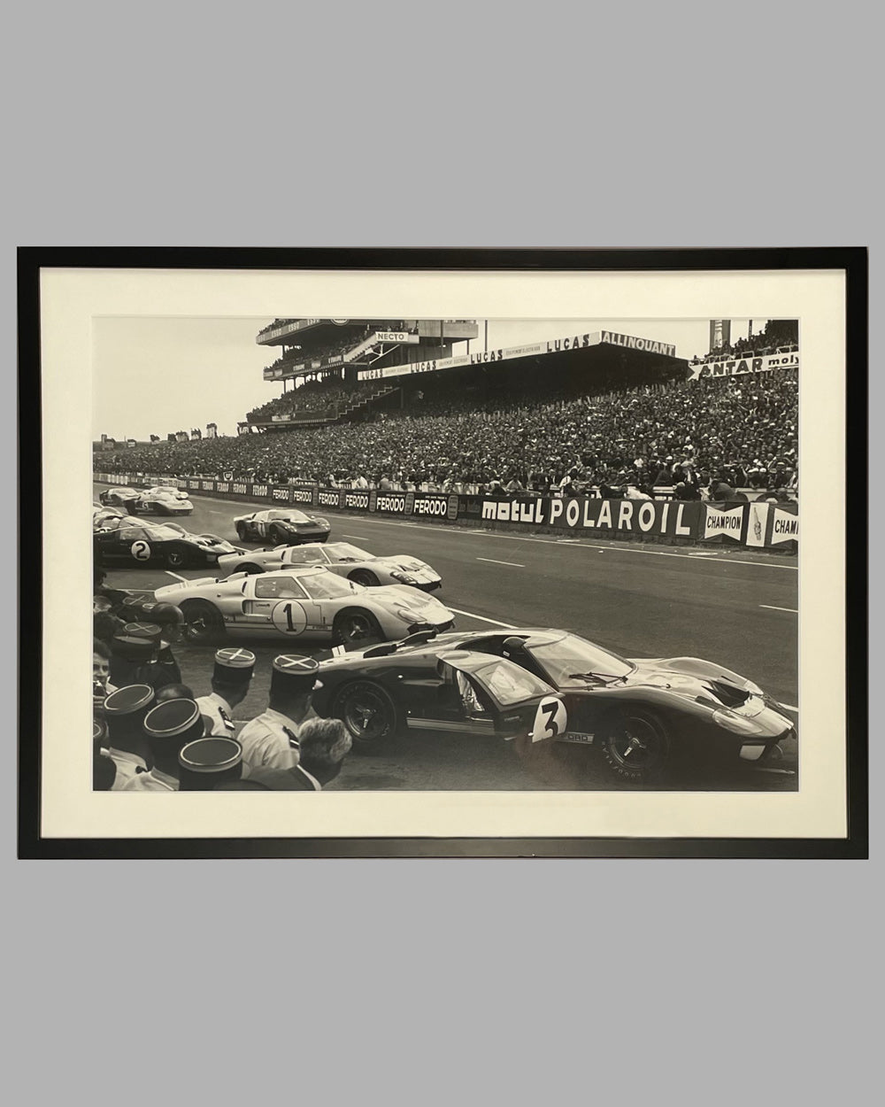 The Ford GT40 at the 24 Hours of Le Mans in 1966 b&amp;w photo