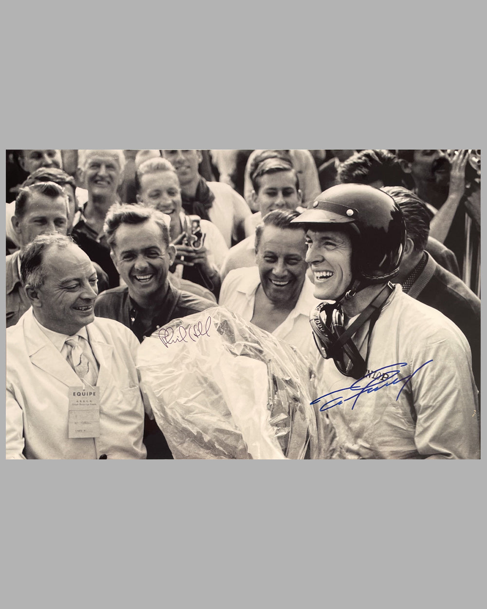 Dan Gurney and Phil Hill autographed b&amp;w photograph