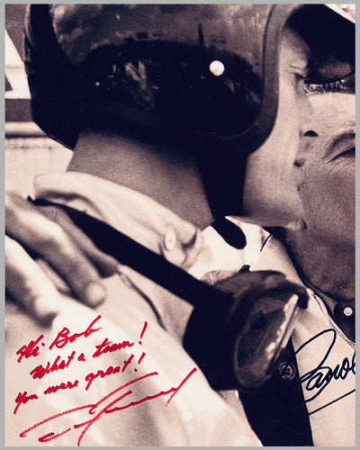 Dan Gurney, Bob Bondurant and Carroll Shelby autographed b&w photograph on rag paper 2