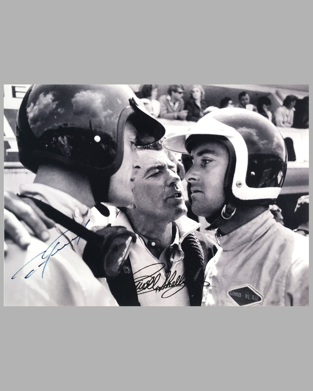 Dan Gurney, Carroll Shelby and Bob Bondurant b&amp;w photograph on rag paper