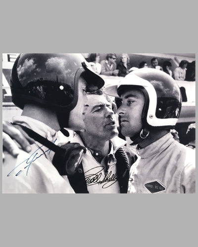 Dan Gurney, Carroll Shelby and Bob Bondurant b&w photograph on rag paper