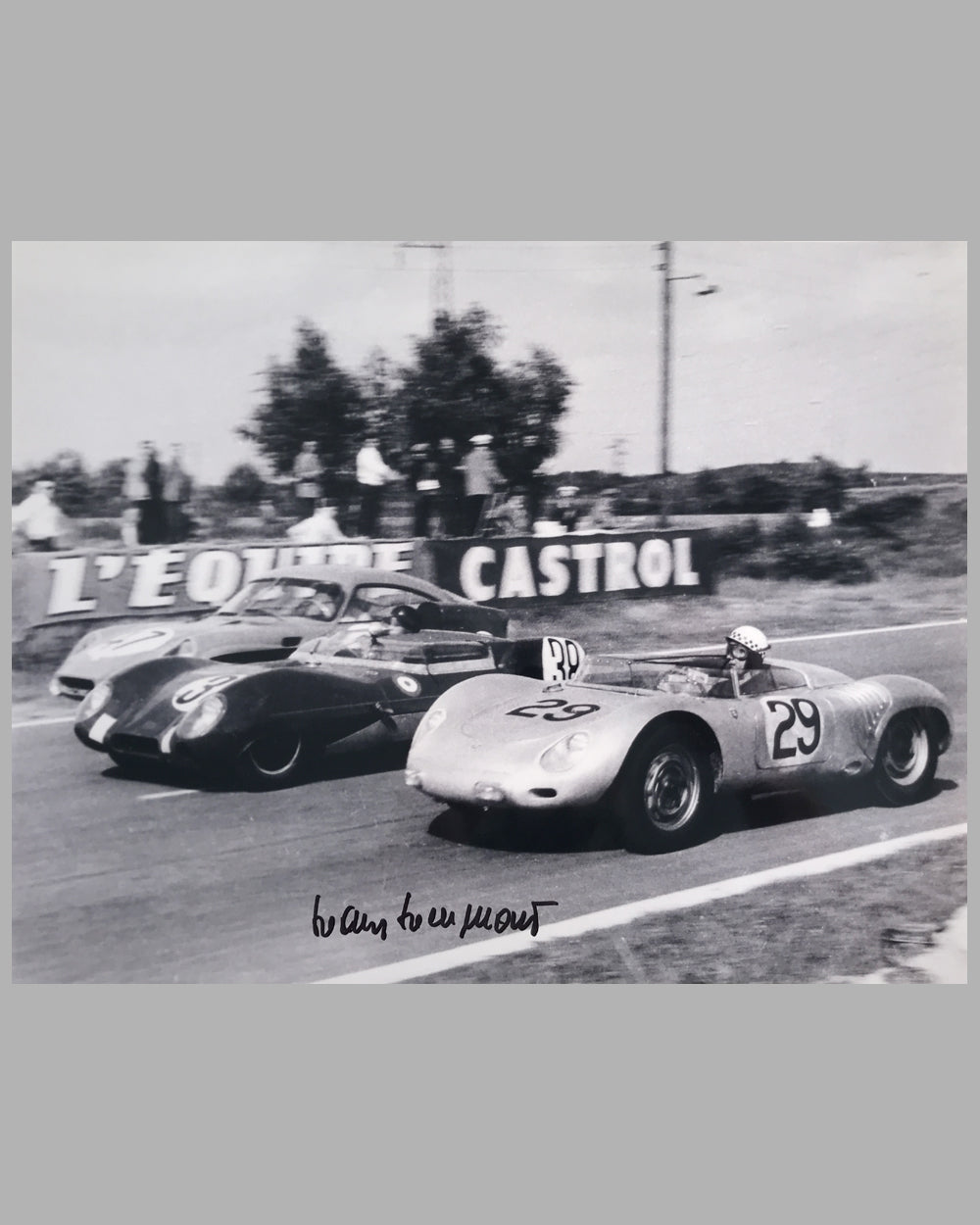 Jean Behra and Hans Hermann; Porsche RSK b&amp;w photograph at the 24 Hours of Le Mans in 1958