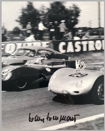 Jean Behra and Hans Hermann; Porsche RSK b&w photograph at the 24 Hours of Le Mans in 1958 2