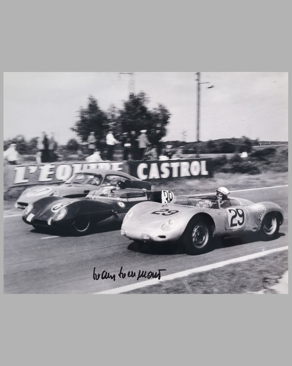 Porsche RSK photograph autographed by Jean Behra and Hans Herrmann