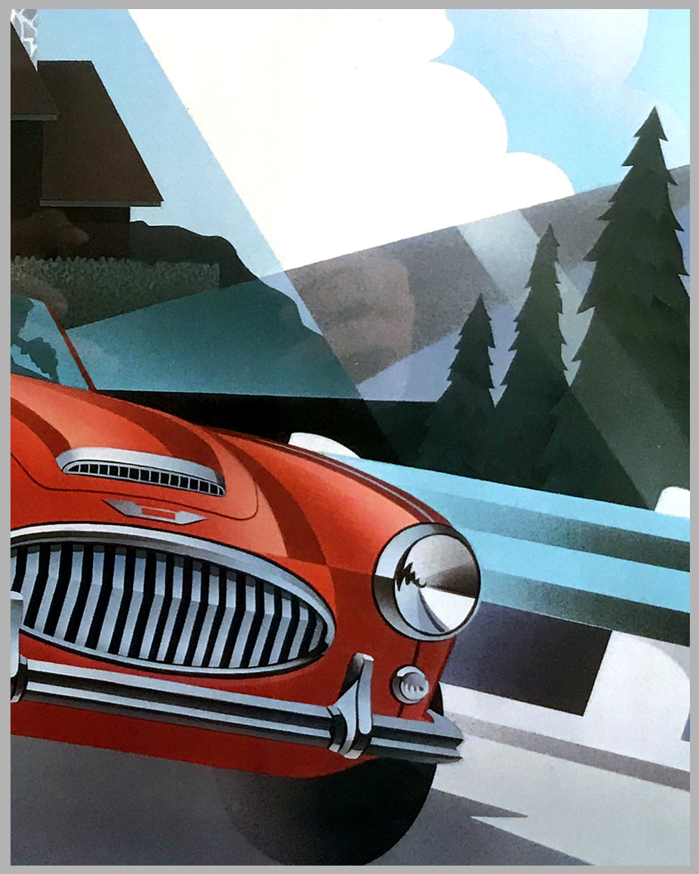 Austin Healey 3000 at La Tournée des Chateaux lithograph, 1995, by Alain Lévesque