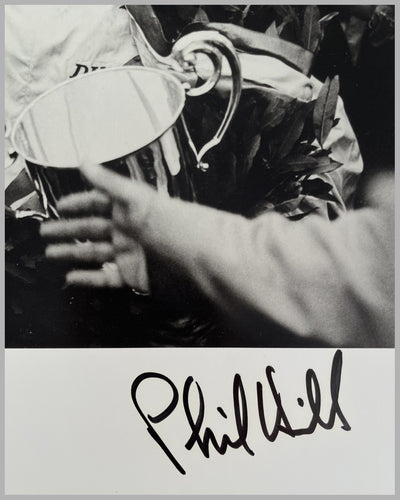 Phil Hill at his first Formula 1 Grand Prix win b&w photograph by Jesse Alexander, autographed by Hill 3