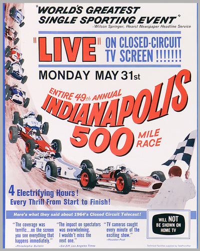 1965 49th Indianapolis 500 Live TV Coverage original event poster 2