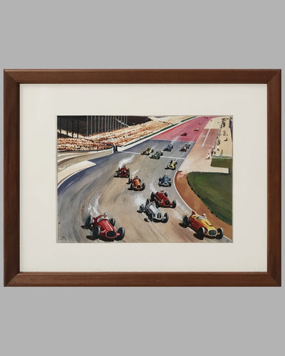 Indianapolis 500 gouache painting by J.A.