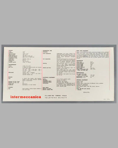 Intermeccanica Italia factory sales brochure, late 1960’s 2