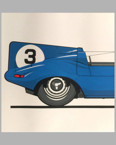 Large Jaguar D Type print on paper in Ecurie Ecosse color
