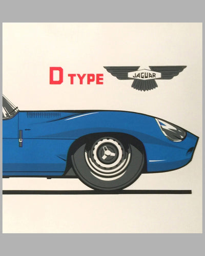 Large Jaguar D Type print on paper in Ecurie Ecosse color