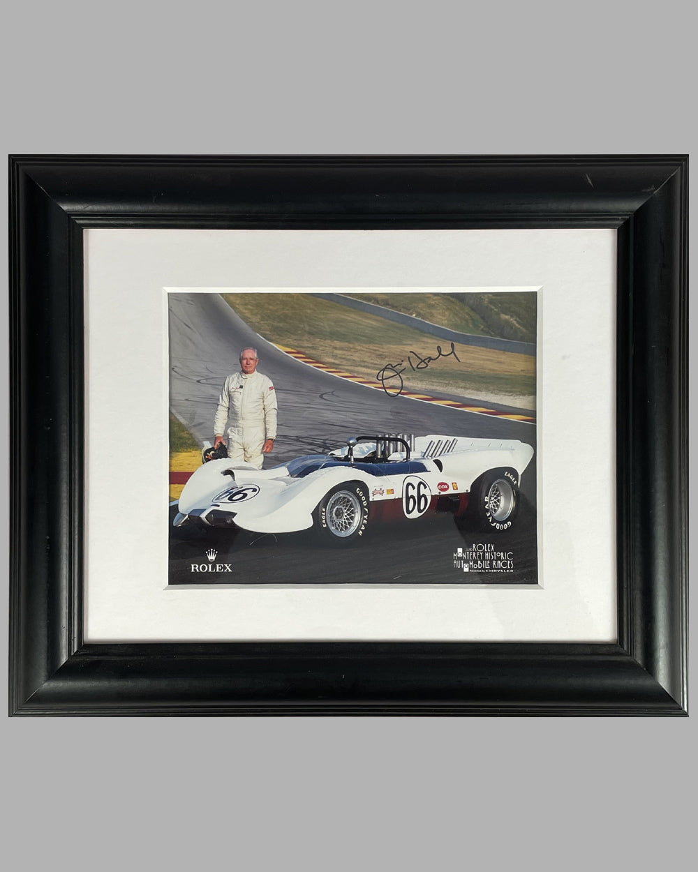 Jim Hall and his Chaparral 2A autographed color photograph by John Lamm