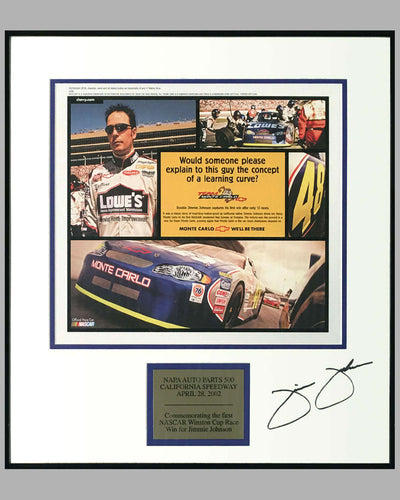 Chevrolet ad copy for Jimmie Johnson first NASCAR win, Autographed by Jimmie Johnson