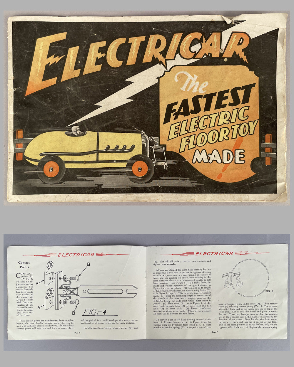 Kokomo Electricar race car and 2 sections of wired track (fence), early 1930's U.S.A. 4