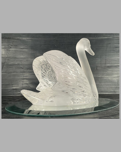 Swan with head up frosted crystal sculpture by Rene Lalique 2