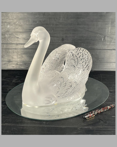 Swan with head up frosted crystal sculpture by Rene Lalique